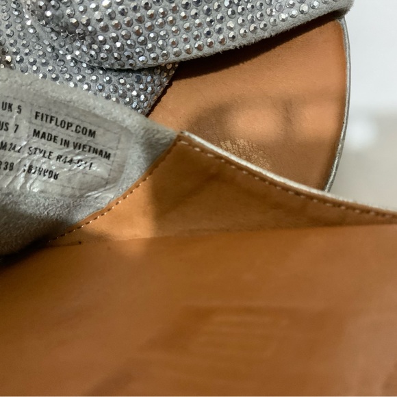 Fitflops TWISS Gold Rhinestone Bling Glitter Brown Leather Twist Platform Slid - Picture 9 of 9